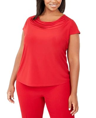 Kasper Plus Size Stretch Knit Short-Sleeve Cowl-Neck Top