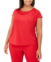 Kasper Plus Size Stretch Knit Short-Sleeve Cowl-Neck Top