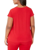 Kasper Plus Size Stretch Knit Short-Sleeve Cowl-Neck Top