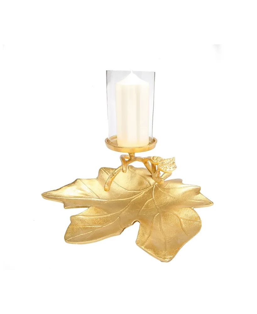 Classic Touch Gold Embossed Leaf Dish with Branched Candle Holder