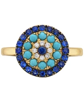 Effy Sapphire (1/2 ct. t.w.), Turqouise & Diamond (1/20 ct. t.w.) Statement Ring in 14k Gold