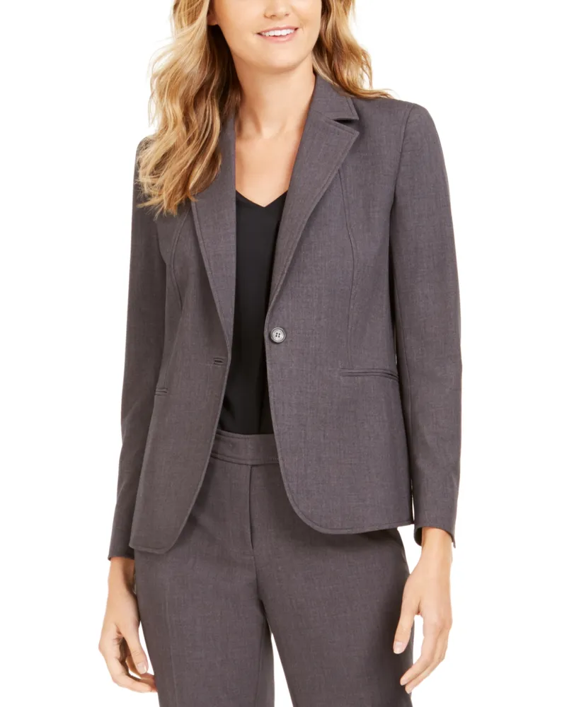 Anne Klein Women's Notch Collar One Button Blazer, ZINC/Anne Black