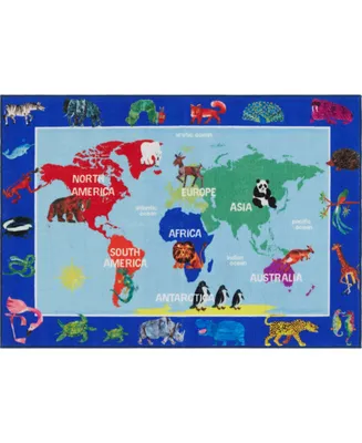 Eric Carle Elementary World Map Blue 4'11" x 6'6" Area Rug