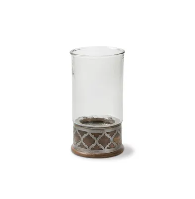 The Gg Collection Wood and Inlay Metal Heritage Collection 15.5-Inch Tall Candleholder