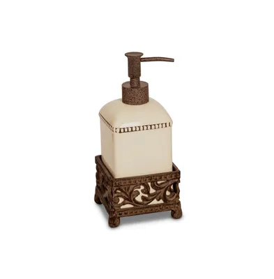 The Gg Collection Cream Ceramic Single Soap Dispenser With Acanthus Leaf Metal Base