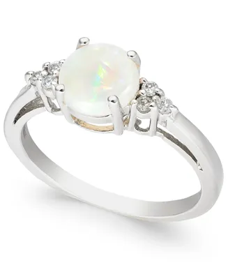 Opal (3/4 ct. t.w.) & Diamond (1/10 ct. t.w.) Ring in 14k White Gold