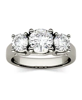 Moissanite Three Stone Ring 2 ct. t.w. Diamond Equivalent 14k White Gold or Yellow
