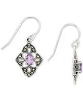 Amethyst (1/2 ct. t.w.) & Marcasite Flower Drop Earrings in Sterling Silver