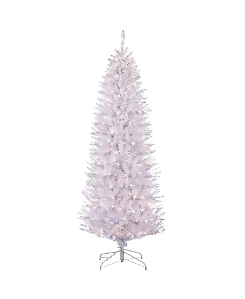 Puleo 7.5FT Pre-Lit White Pencil Franklin Fir Artificial Christmas Tree