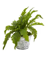 Nearly Natural Fern Artificial Plant in Vintage Hanging Planter