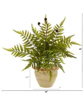 Nearly Natural 18" Fern Artificial Plant in Ceramic Planter