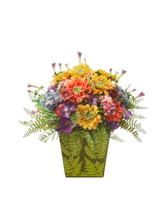 Nearly Natural Mixed Flowers Artificial Arrangement in Green Vase - Multi