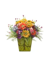 Nearly Natural Mixed Flowers Artificial Arrangement in Green Vase - Multi