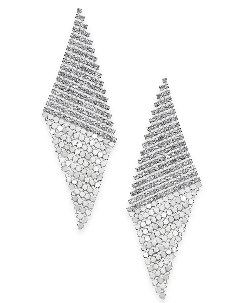 I.n.c. International Concepts Silver-Tone Pave Triangular Mesh Statement Earrings