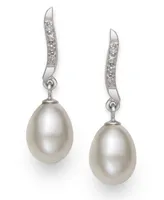 Cultured Freshwater Pearl (7-8 mm) and Diamond Accent Swirl Earring in Sterling Silver