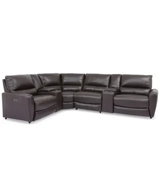Closeout! Danvors 6-Pc. Leather Sectional Sofa with 3 Power Recliners, Power Headrests, 2 Consoles, and Usb Power Outlet