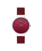 Bering Women's Classic Red Stainless Steel Mesh Bracelet Watch 31mm