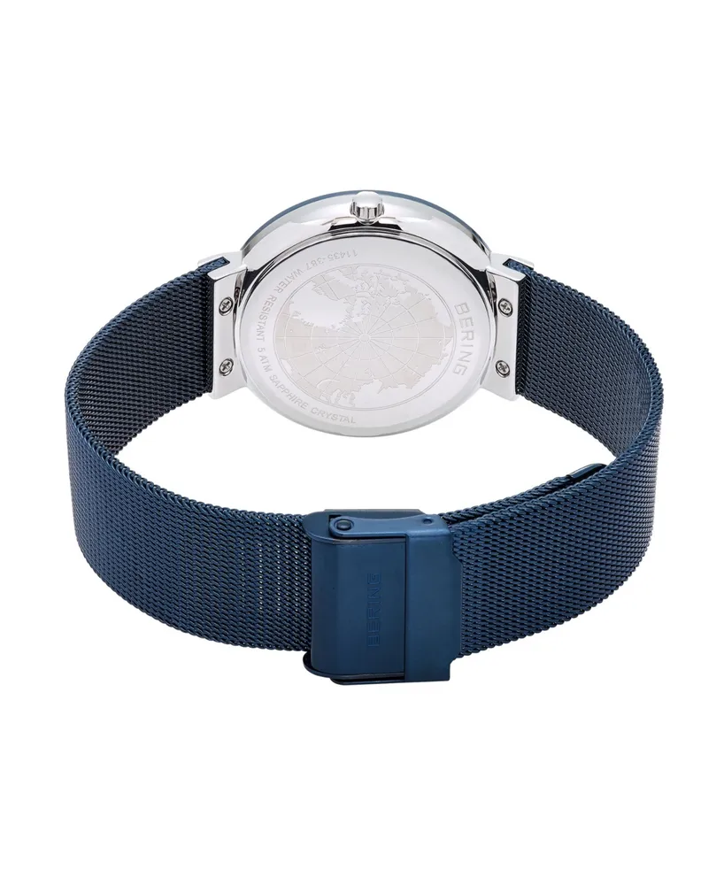 Bering Women's Ceramic Crystal Blue Stainless Steel Mesh Bracelet Watch 35mm