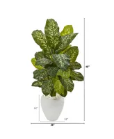 Nearly Natural 48" Dieffenbachia Artificial Plant in White Planter Real Touch