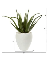 Nearly Natural 27" Aloe Artificial Plant in White Planter