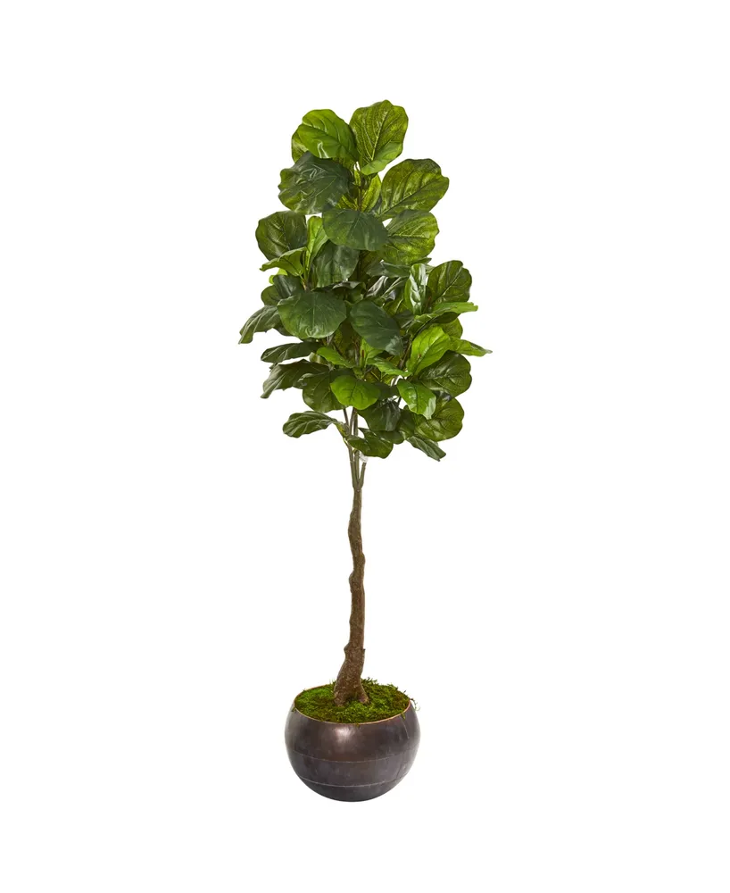 Nearly Natural 66" Fiddle Leaf Artificial Tree in Metal Bowl Real Touch