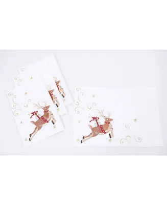 Manor Luxe Reindeer with Gifts Embroidered Christmas Placemats 14" x 20", Set of 4