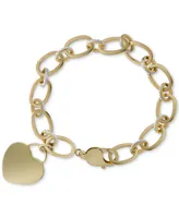 Diamond Heart Charm Bracelet (1/10 ct. t.w.) Sterling Silver or 14k Gold-Plated