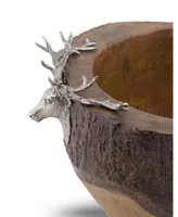 Vagabond House Elk, Deer Head Rustic Wood Salad Bowl with Natural Bark Edge