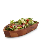 Arthur Court Acacia Wood Serving Bowl for Fruits or Salads Boat Shape Style Large Wooden Single Bowl