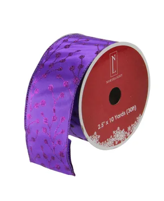 Northlight Pack of 12 Shimmering Purple Tree Wired Christmas Craft Ribbon Spools - 2.5" x 120 Yards Total