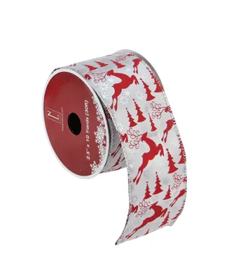 Northlight Pack of 12 Silver and Red Flying Reindeer Wired Christmas Craft Ribbon Spools - 2.5" x 120 Yards Total