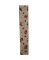 Northlight Pack of 12 Red Snowflake and Beige Burlap Wired Christmas Craft Ribbon Spools - 2.5" x 120 Yards Total