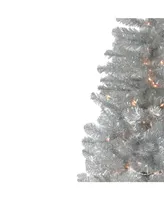 Northlight 6.5' Pre-Lit Silver Metallic Artificial Tinsel Christmas Tree - Clear Lights