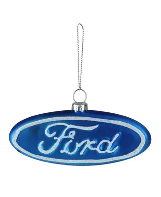 Northlight 5" Blue and White "Ford" Logo Collectible Glass Christmas Ornament