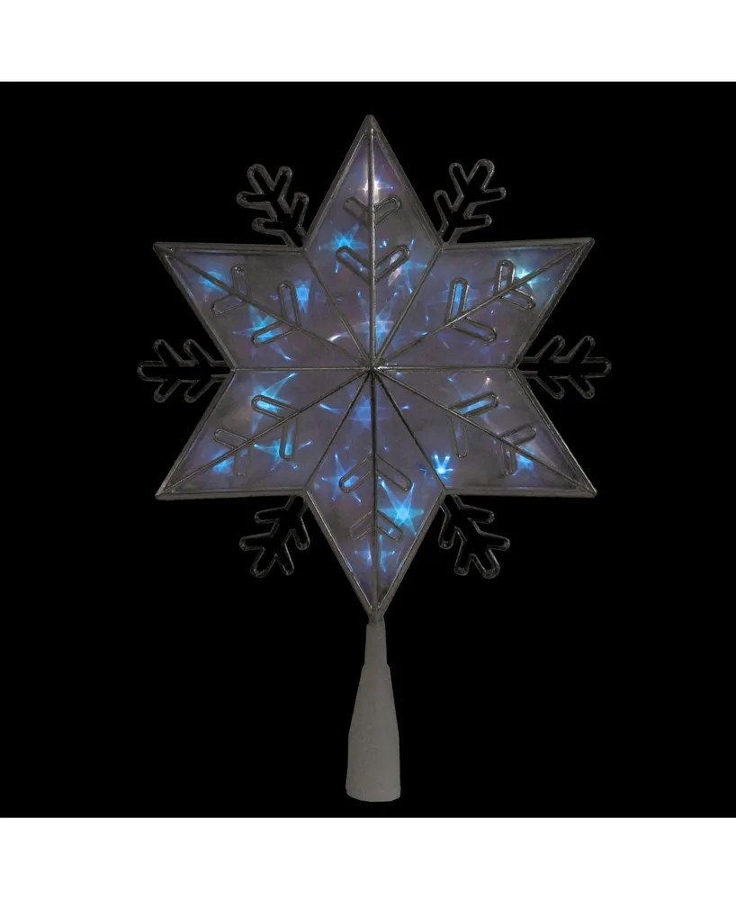 Northlight 10" Silver 6-Point Snowflake Christmas Tree Topper - Blue Lights