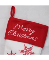 Northlight 15.25" Red and White "Merry Christmas" Snowflake Embroidered Christmas Stocking