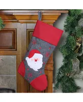 Northlight 16.75" Gray and Red Embroidered Santa Claus Christmas Stocking