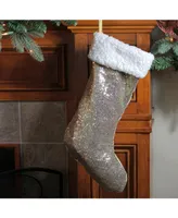 Northlight 18" Gold Sequined Stocking with White Cuff