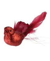 Northlight 8" Crimson Red Glittered Bird Figure Clip-On Christmas Ornaments