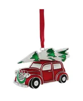 Northlight 3.25" Red White and Green Silver Plated Car with Tree and Wreath Christmas Ornament