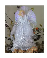 Northlight 16" Lighted Fiber Optic Angel in White and Silver Sequined Gown Christmas Tree Topper