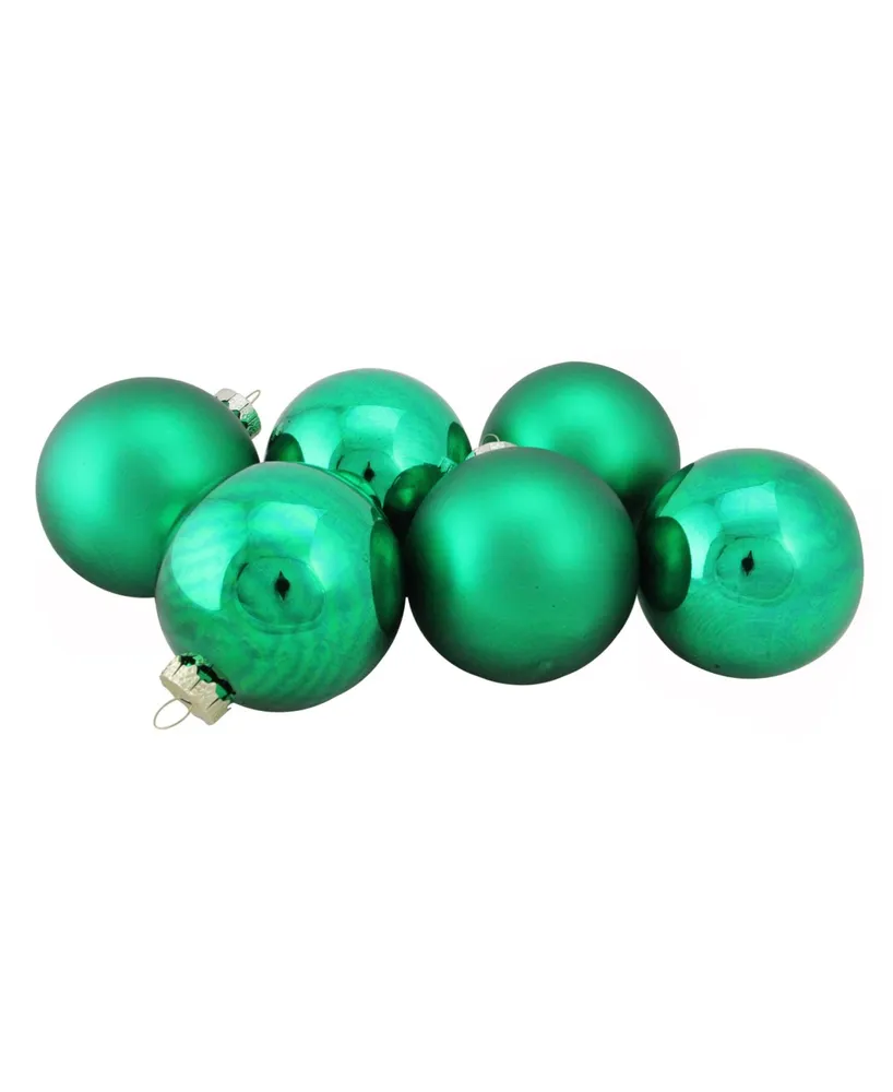 Northlight 6-Piece Shiny and Matte Green Glass Ball Christmas Ornament Set 3.25" 80mm