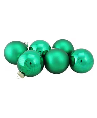 Northlight 6-Piece Shiny and Matte Green Glass Ball Christmas Ornament Set 3.25" 80mm