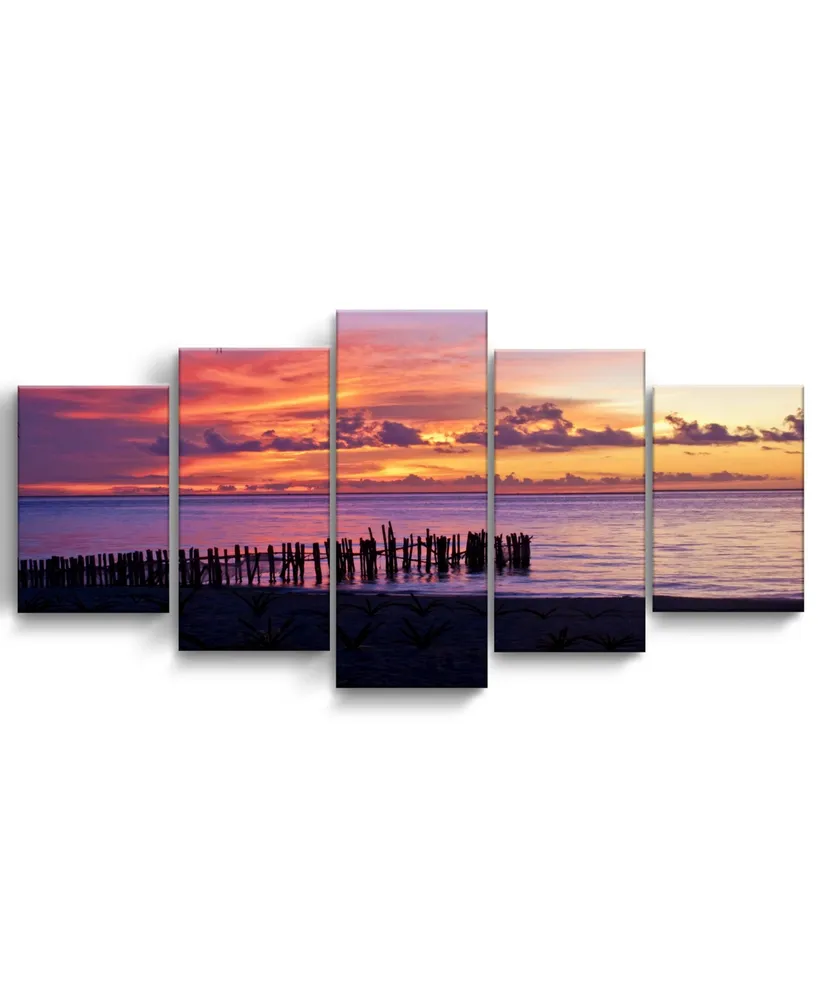 Ready2HangArt Mex Sunset Ii 5 Piece Wrapped Canvas Coastal Wall Art Set, 30" x 60"