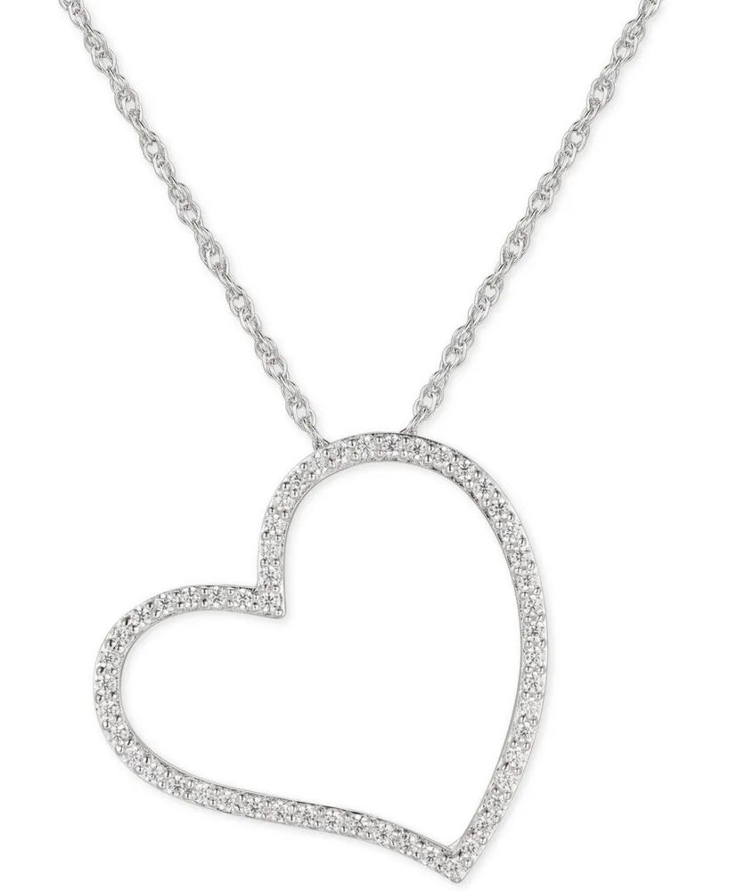 Cubic Zirconia Heart 16" Pendant Necklace in Sterling Silver