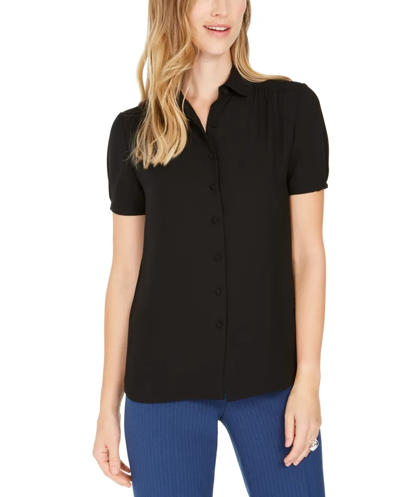 Anne Klein Cap-Sleeve Button-Up Blouse