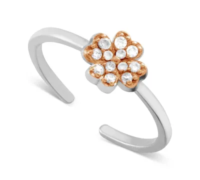 And Now This Crystal Clover Toe in Two-Tone Silver Plate Ring - Two