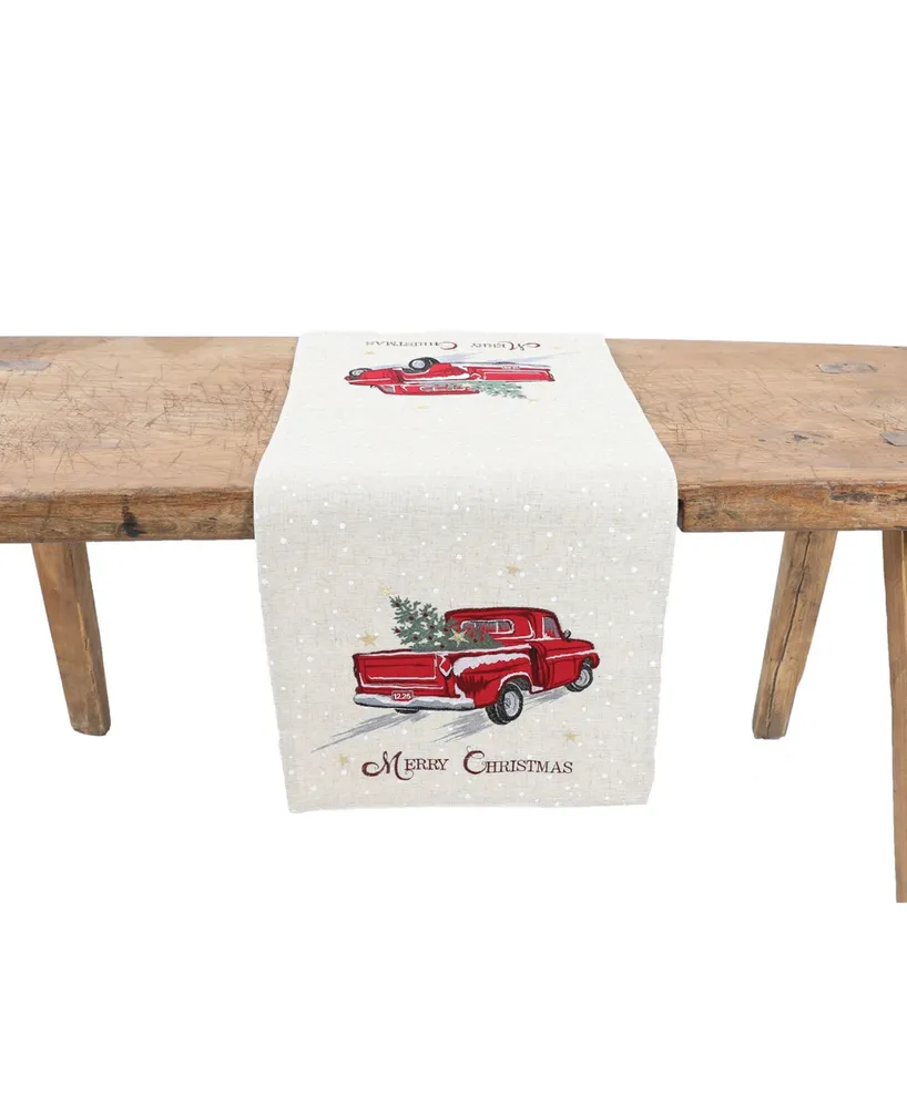 Manor Luxe Merry Christmas Truck Embroidered Table Runner