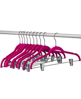 10 Pack Clothes Hangers with Clips in Pink - Ultra Thin No Slip Hangers for Skirts, Pants or Dresses