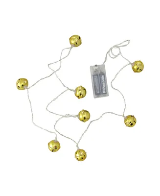 Northlight 8ct Led Gold Jingle Bell with Star Cut-Outs Battery Operated Christmas Lights - Clear Wire